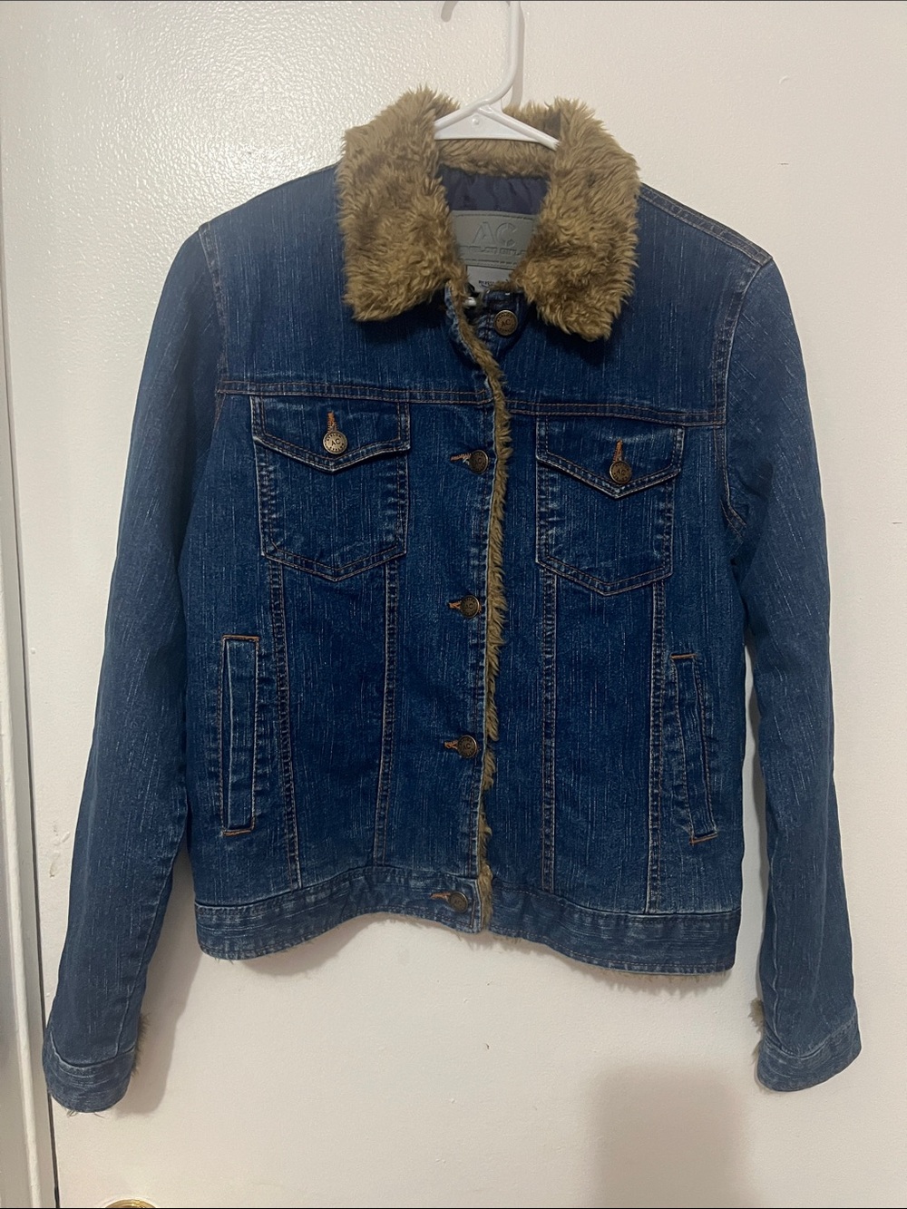 AC Eyelon girls Denim Sherpa Jacket with Faux Fur Collar - Blue
